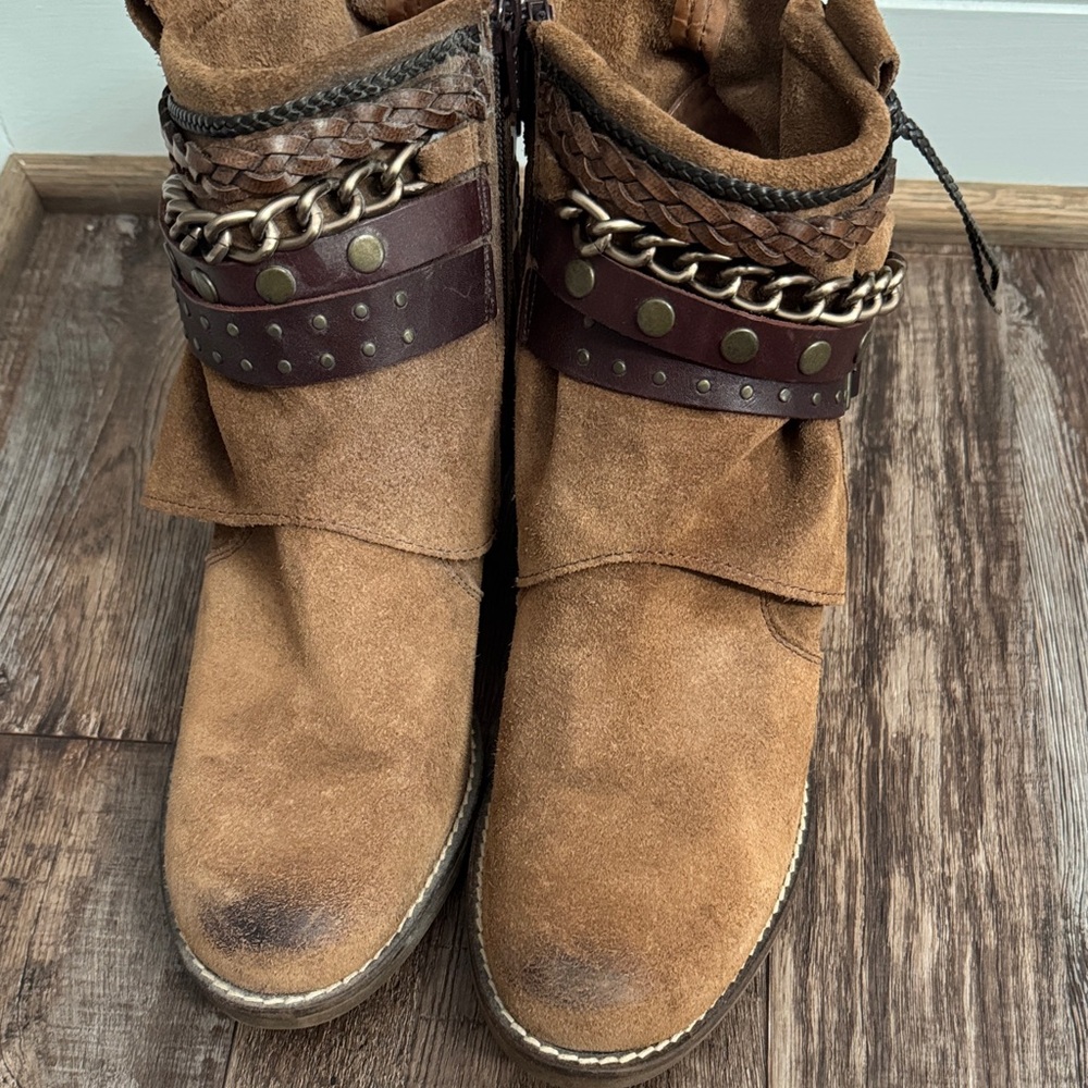 Chocolat Blu Brown Ankle Boots with Chain Detail